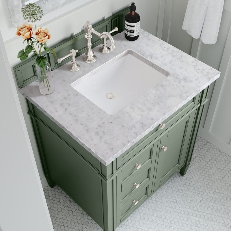Brittany 30'' W Single Vanity, Carrara White, Smokey Celadon, 8" Widespread