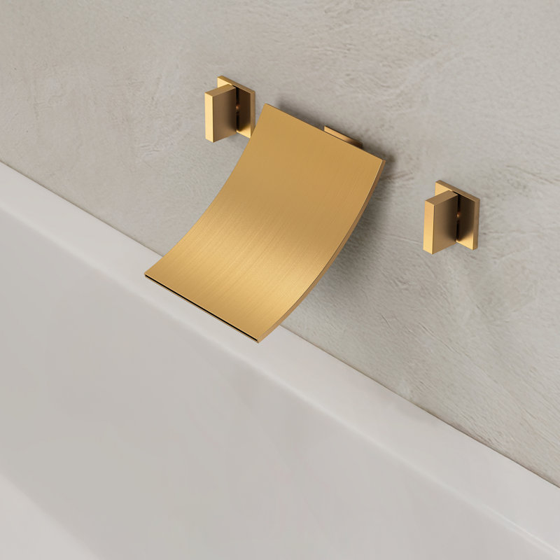 2 Handle Wall Mount Waterfall Bathroom Roman Tub Faucet, Brushed Gold