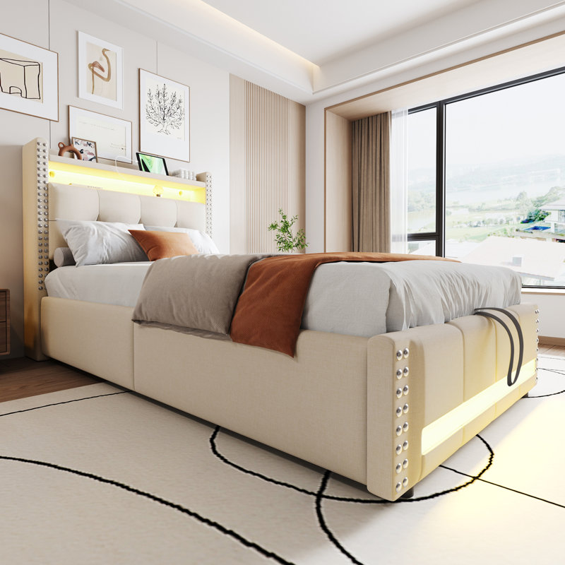 Upholstered Bed, Beige
