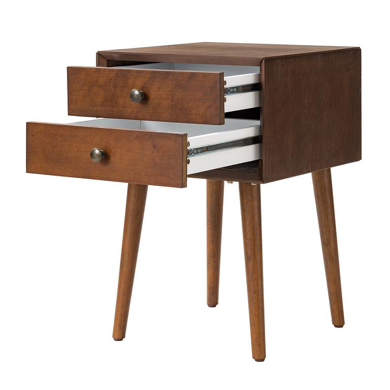 Table de chevet avec 2 tiroirs, petite table d'appoint avec rangement, noyer, Brun