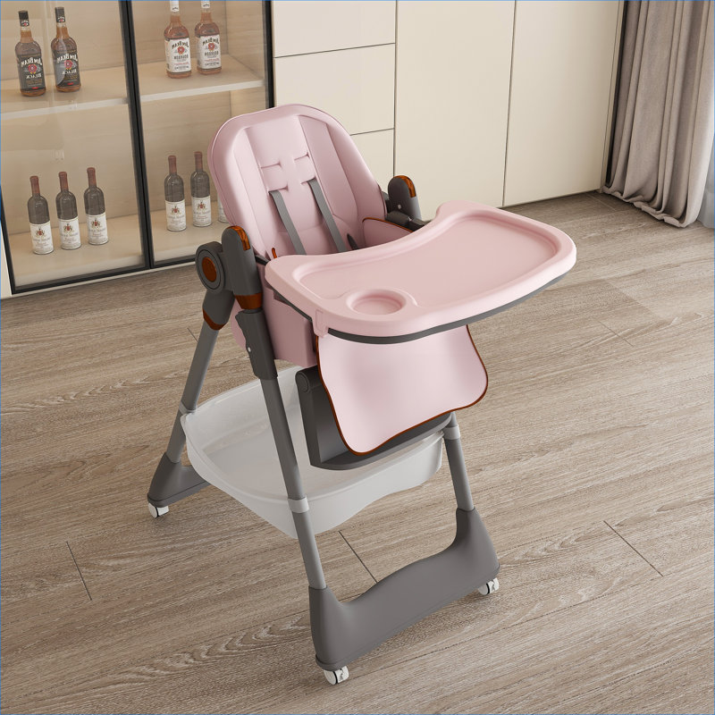 Pour la maison et la salle à manger Chaise haute réglable pour bébé, rose classique, conception pliable et portable pour enfants de 0 à 6 ans