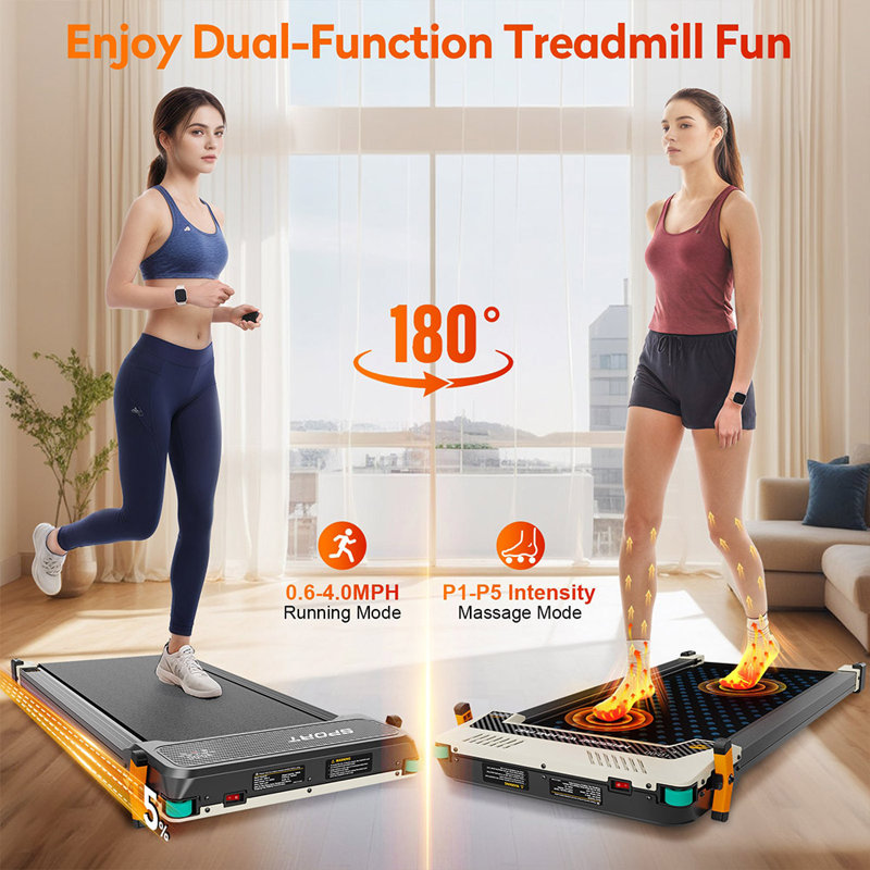 Akluer Dual-Sided Under Desk Treadmill with Shiatsu Foot Massager, Walking Pad with Incline, 2.5HP Quiet Motor, LED- 520