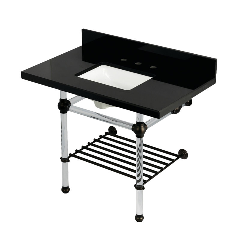 Kingston Brass Templeton 36-Inch Black Granite Console Sink with Acrylic Legs and Shelf (8-Inch, 3-Hole), Oil Rubbed Bronze