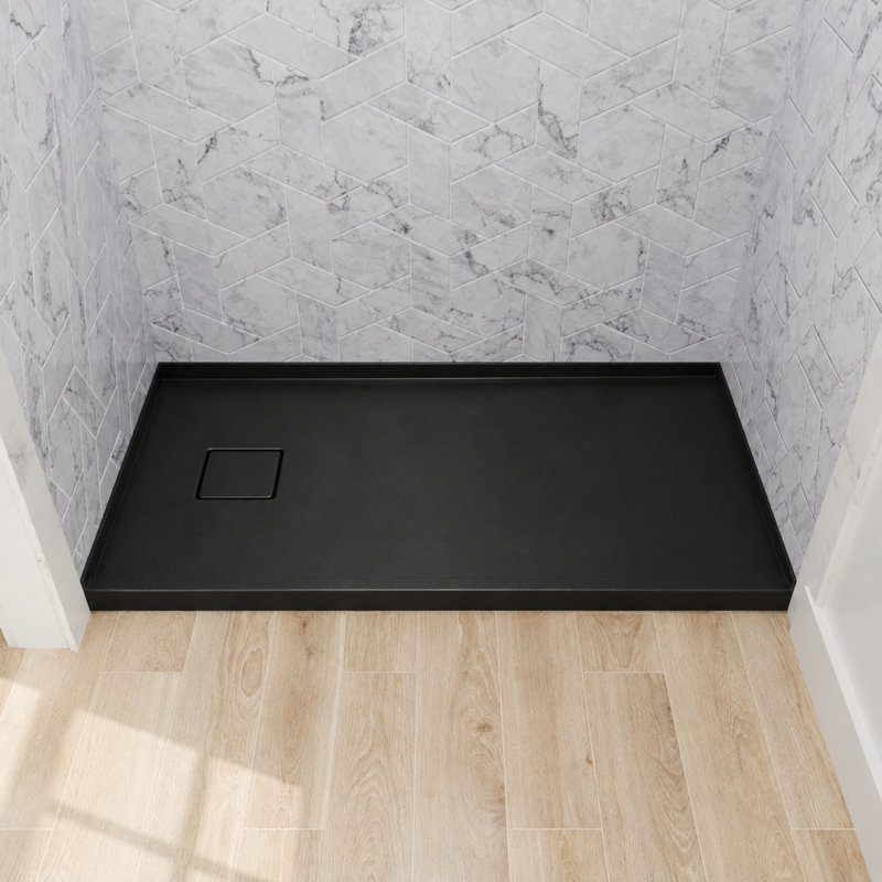 Receveur de douche rectangulaire en acrylique noir de 32 x 60 pouces avec bonde, base étanche et résistante aux taches pour salle de bain domestique