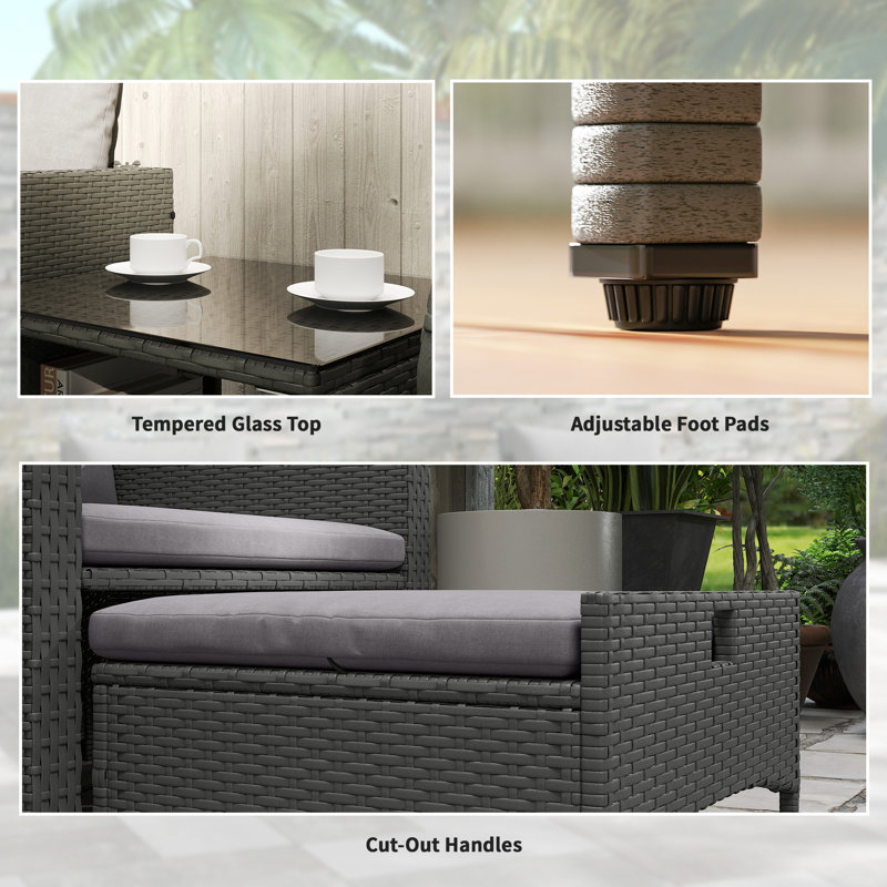 Wicker 4 - Person Garden Lounge Set with Cushions, Grey