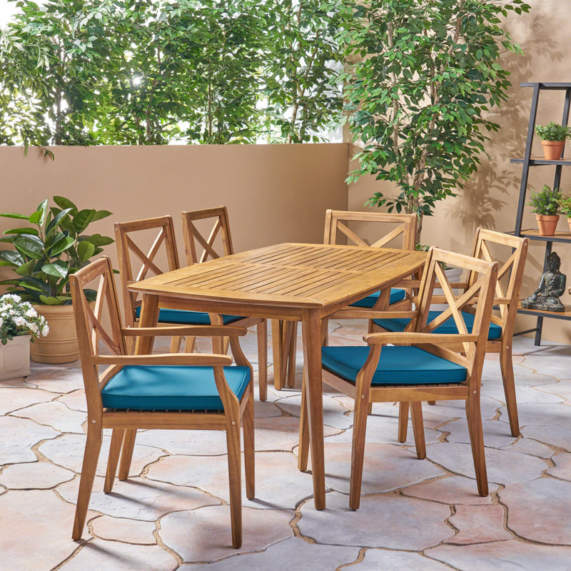 Ortonville Rectangular 6 - Person 71" Long Dining Set with Cushions, Blue