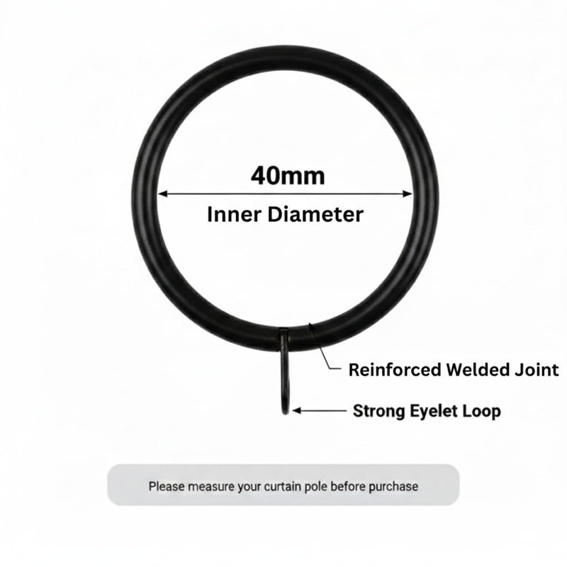 Iron 4 cm Curtain Rings, Black