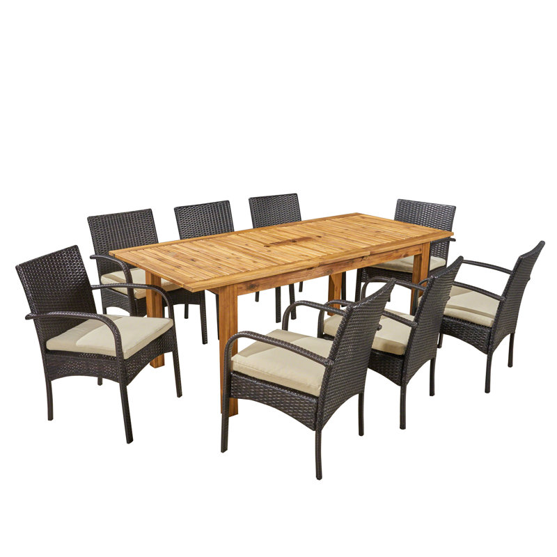 Muir 8 - Person Acacia Patio Dining Set with Extendable Rectangular Table
