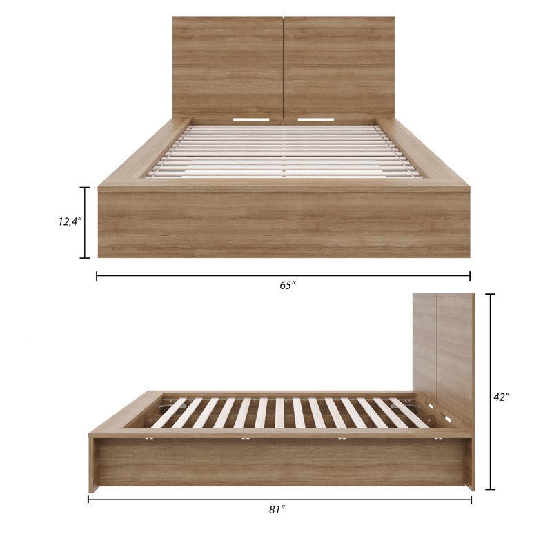 Guendolyn Platform Bed & Headboard, Brown Oak, Full / Double