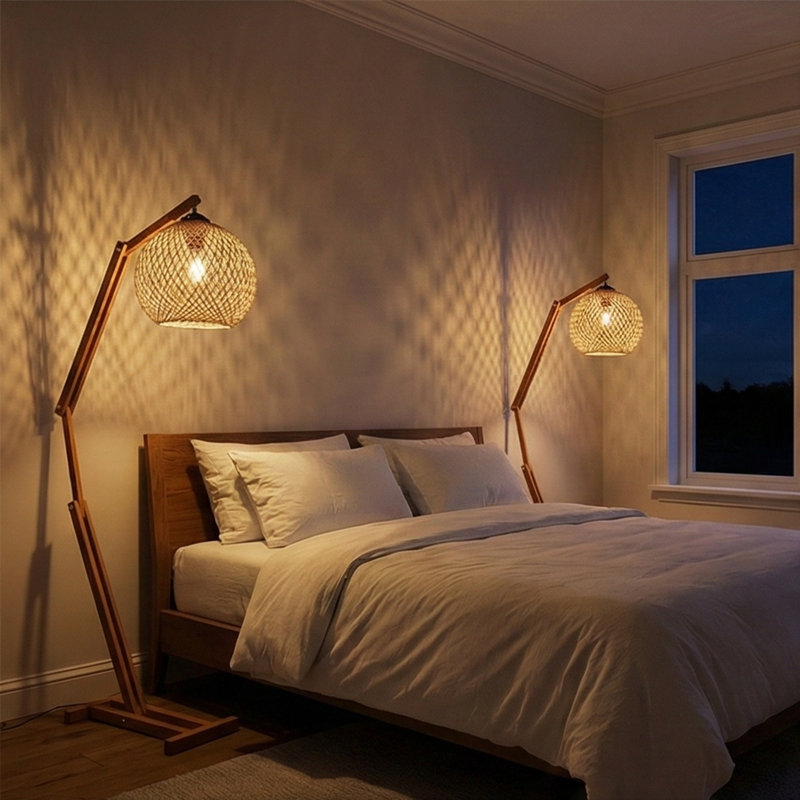 Lampe sur pied réglable en bois massif Oslo avec jute fabriqué à la main Oslo, Écru
