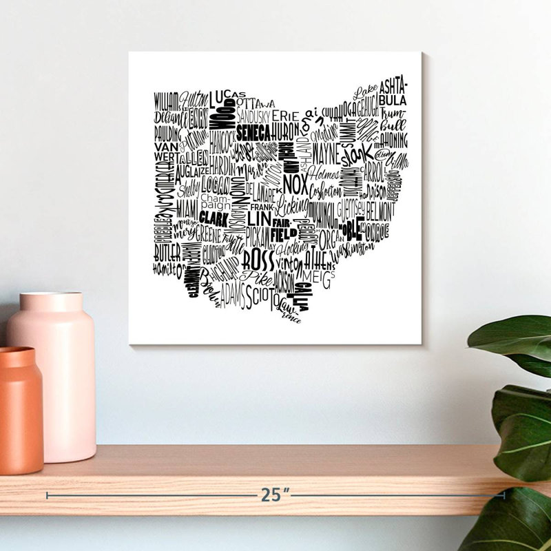 Carte de Aliaz, Ohio, typographie, H 16 po x l 16 po
