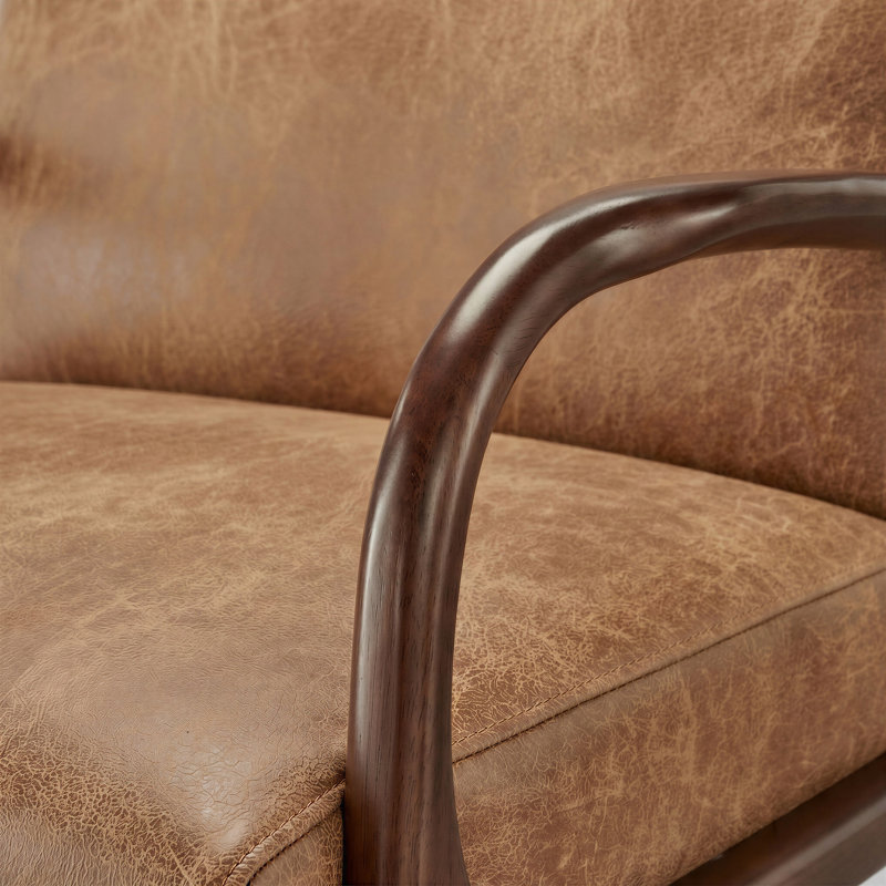 Esma Retro Accent Armchair with Plywood Legs  - Mid Century Modern, Tan Faux Leather