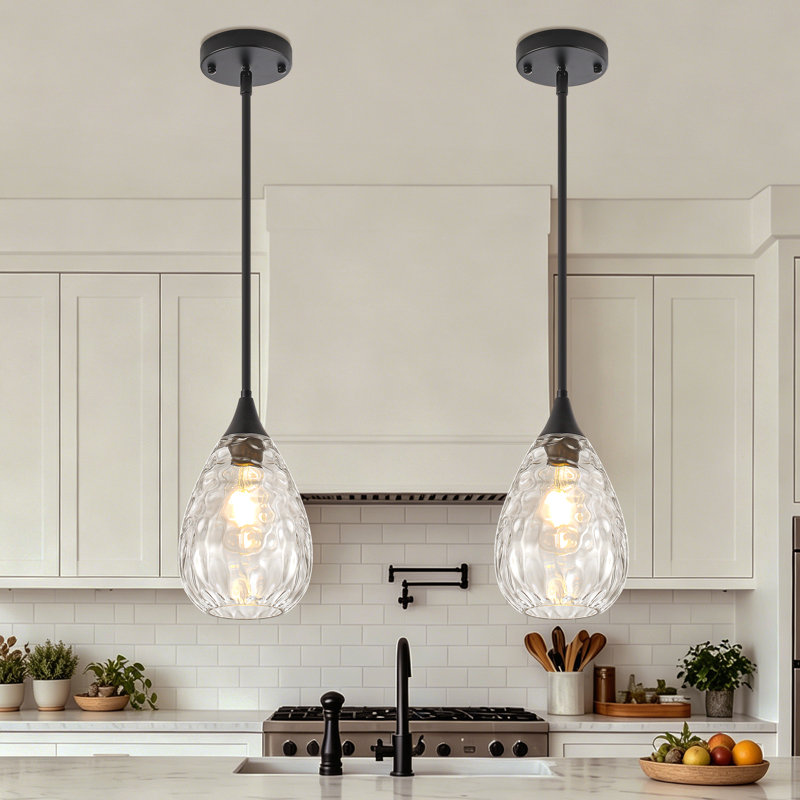 Luminaire suspendu en verre martelé moderne à 1 lumière, luminaire suspendu réglable pour îlot de cuisine, salle à manger et salon