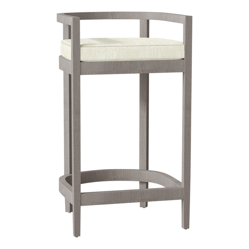 Santa Barbara Patio Bar Stool with Cushion, Welt, Oyster Teak, Verona Mist