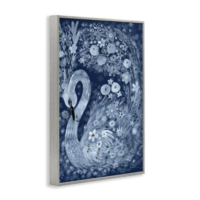 Swirling Florals Swan Framed Giclee, design by Kay Widdowson