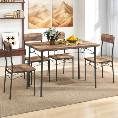 5 PCS Industrial Kitchen Dining Room Furniture with Wood Rectangular Table 4 Chairs