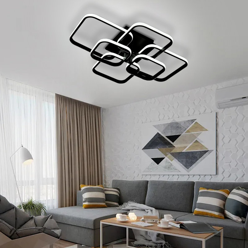 framed square 6-head modern ceiling light, Black