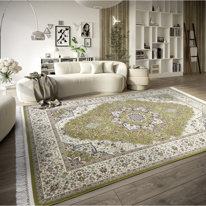 Kollektion 1870 Machine Woven Cream/Green Indoor Rug, Rectangle 155 x 235cm