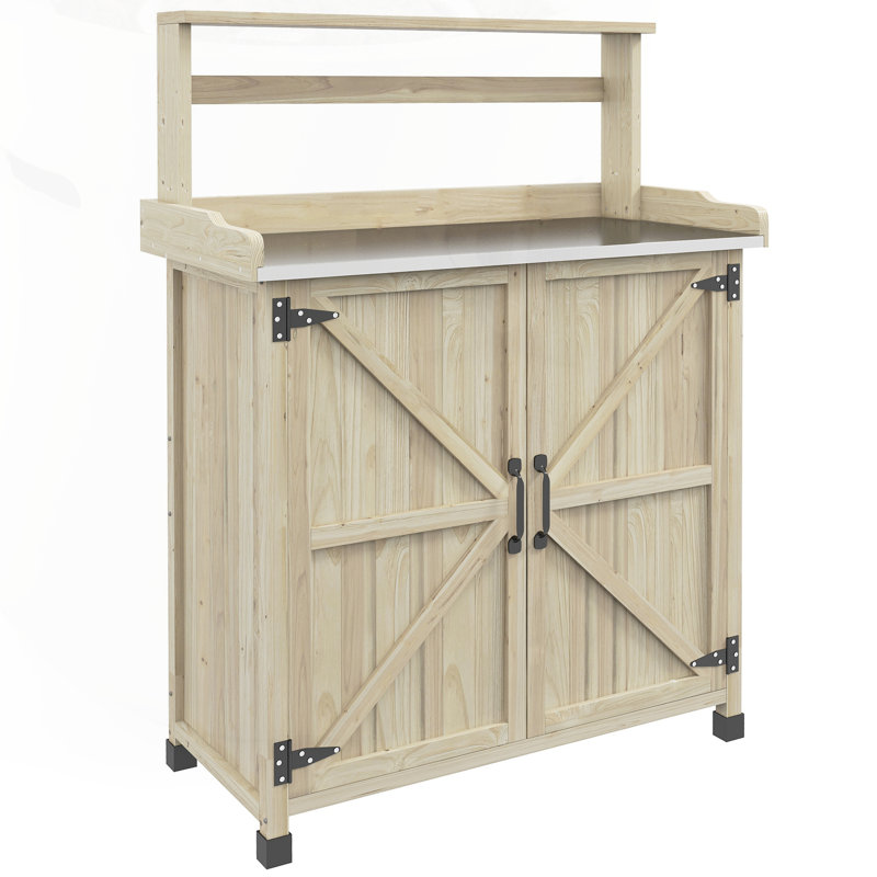 Versatile Outdoor Potting Bench with Multiple Storage Options and Durable Construction, Natural