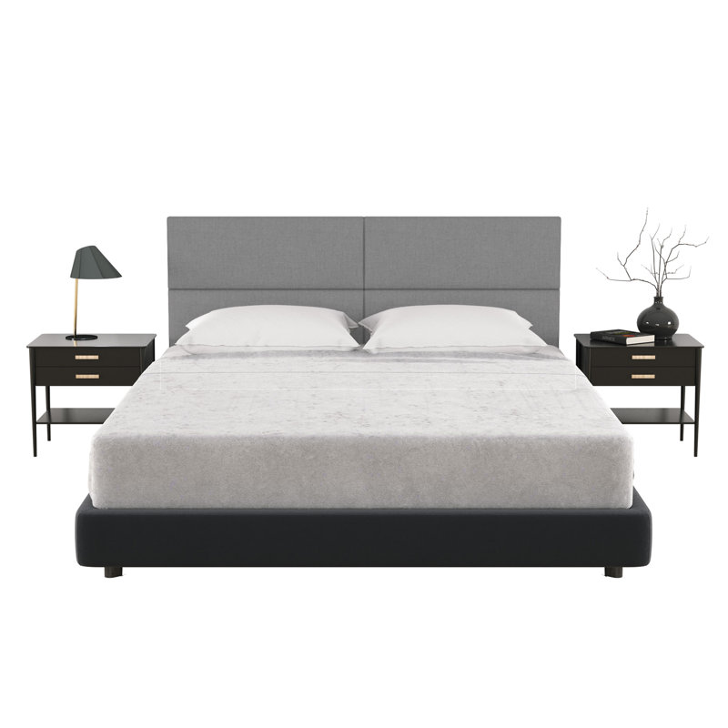 Panelist Modern Padded Headboard - Set of Wall Mounted Panels, Mouse Grey Microvelvet, Queen (11.25"H x 30"W, Set of 4)