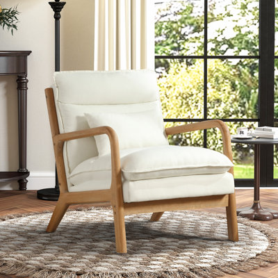 65.5cm Wide Modern Solid Wood Frame Upholstered Armchair with Lumbar Support Pillow