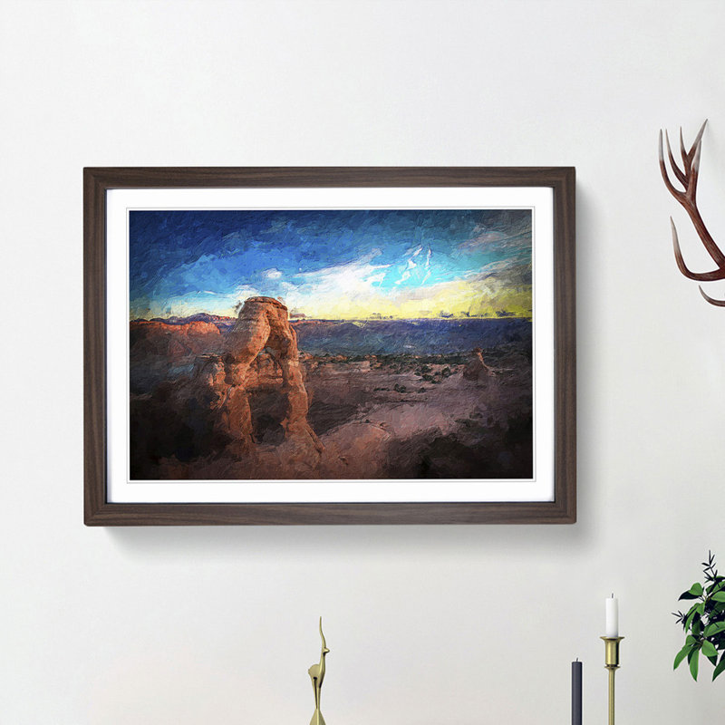 Stone Arch in Arches National Park Utah - Picture Frame Painting Print, 48cm H x 65cm W x 2cm D, Walnut Framed