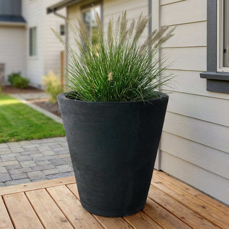 Strafford Self Watering Ribbed Pot Planter, 17" H x 16" W x 16" D, Black