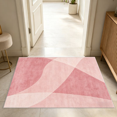 Tapis rose à motif de vagues abstraites pour le salon, doux et confortable, convient à toutes les saisons, facile à entretenir, tapis de sol intérieur lavable à la machine, sous la table de ferme convenant à la chambre à coucher, à la salle à manger, au bureau, au balcon, au patio