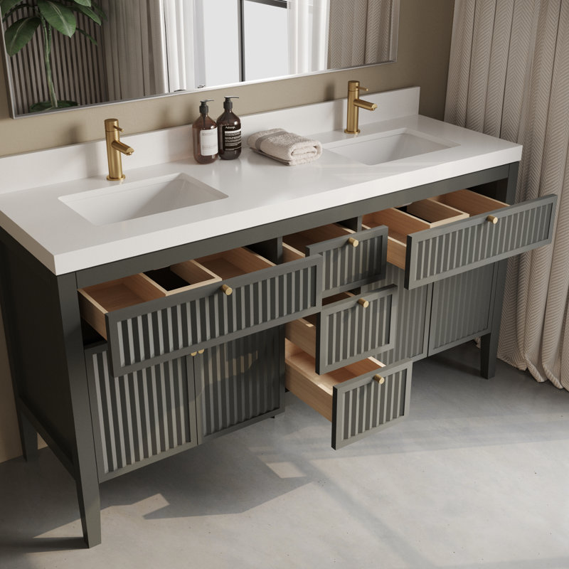 Ensemble de meuble-lavabo simple 63 po Reyan, Gris