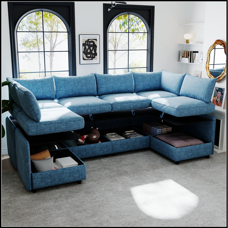 Canapé d'angle modulaire convertible en tissu avec rangement dissimulé pour des aménagements de salon flexibles et un lit d'appoint