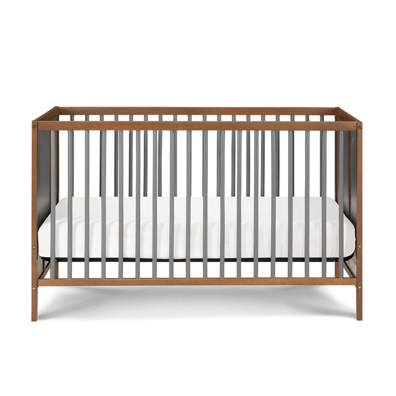 Pixie Finn 3-In-1 Convertible Wood Crib with Round Spindles, Walnut/Charcoal