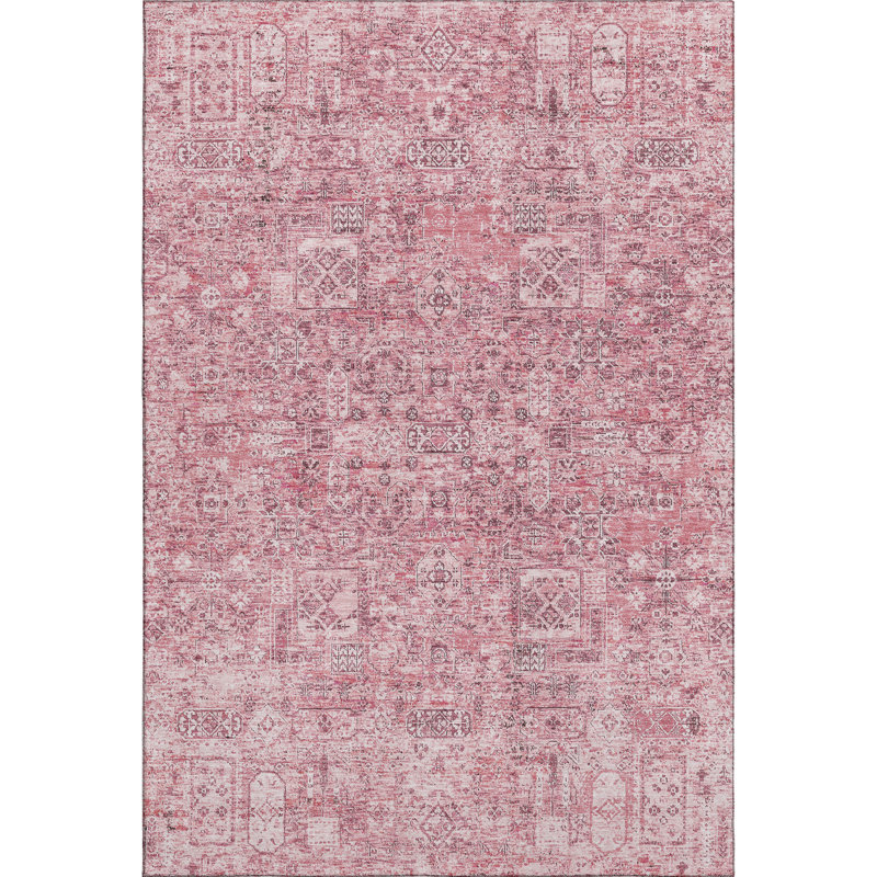 Premium Machine Washable Cerrito AMF611 Pink Runner Rug, Rectangle 2'6" x 3'10"