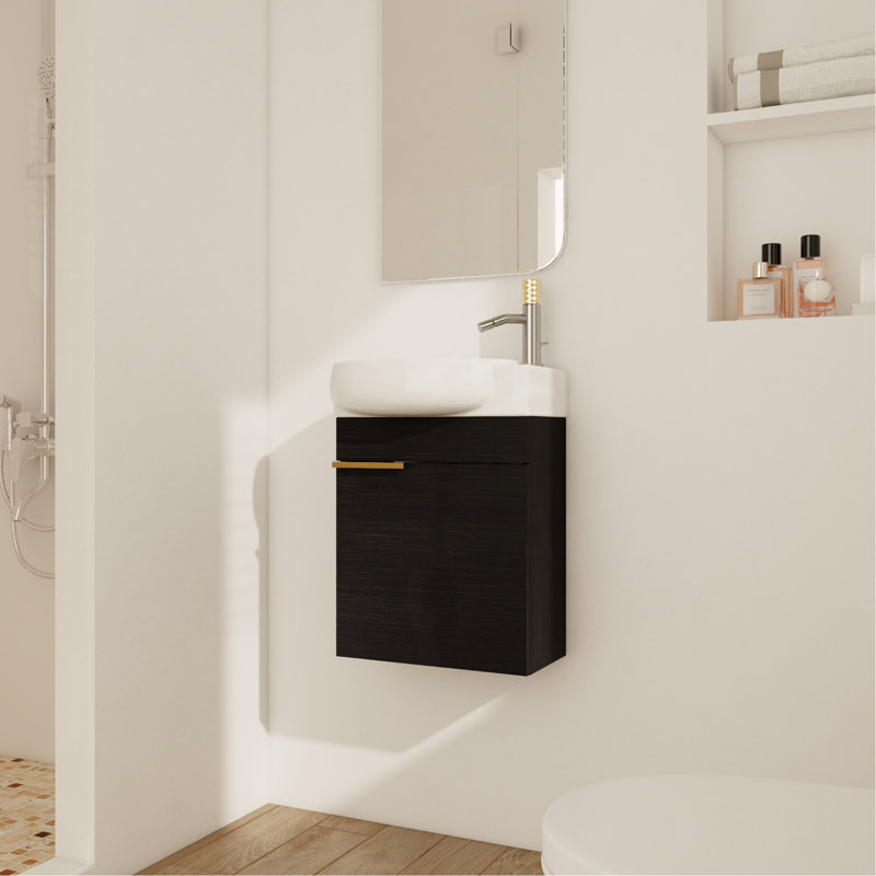 Meuble-lavabo de salle de bain - Châtaignier noir mural de 16 pouces pour petits espaces Baignoire compacte facile à entretenir