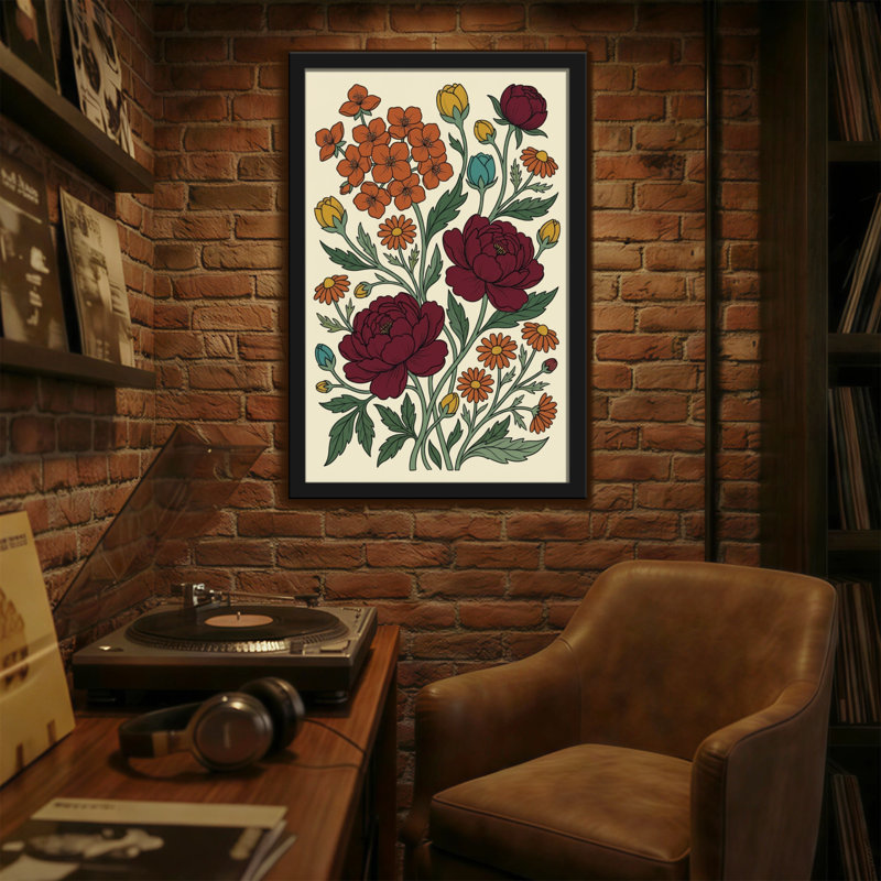 Motif floral de plantes et de fleurs avec des fleurs rouges et oranges