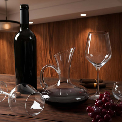 Carafe à vin en verre soufflé à la main 26 oz avec aérateur et poignée, carafe sans plomb