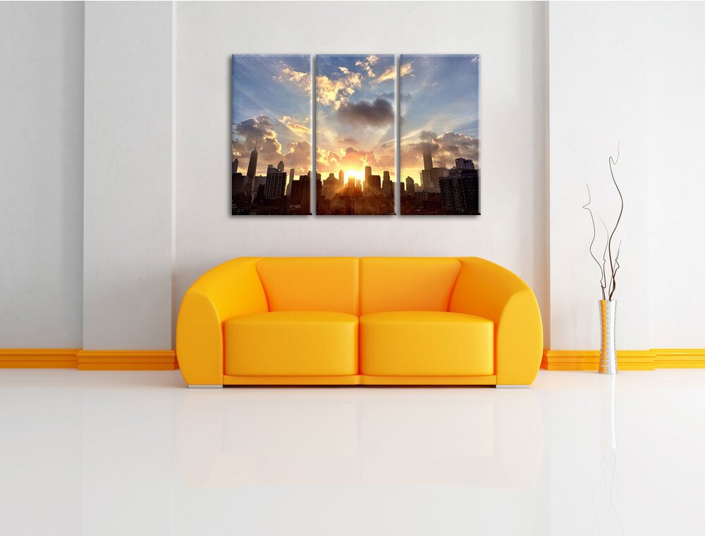 3-tlg. Leinwandbilder-Set „Chicago Skyline im Sonnenaufgang“, Fotodruck