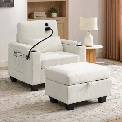 Single Recliner Sofa with USB Port, Storage Ottoman & Phone Stand