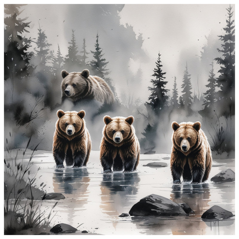Couvre-lit matelassé Bears In Forest River toutes tailles, Double