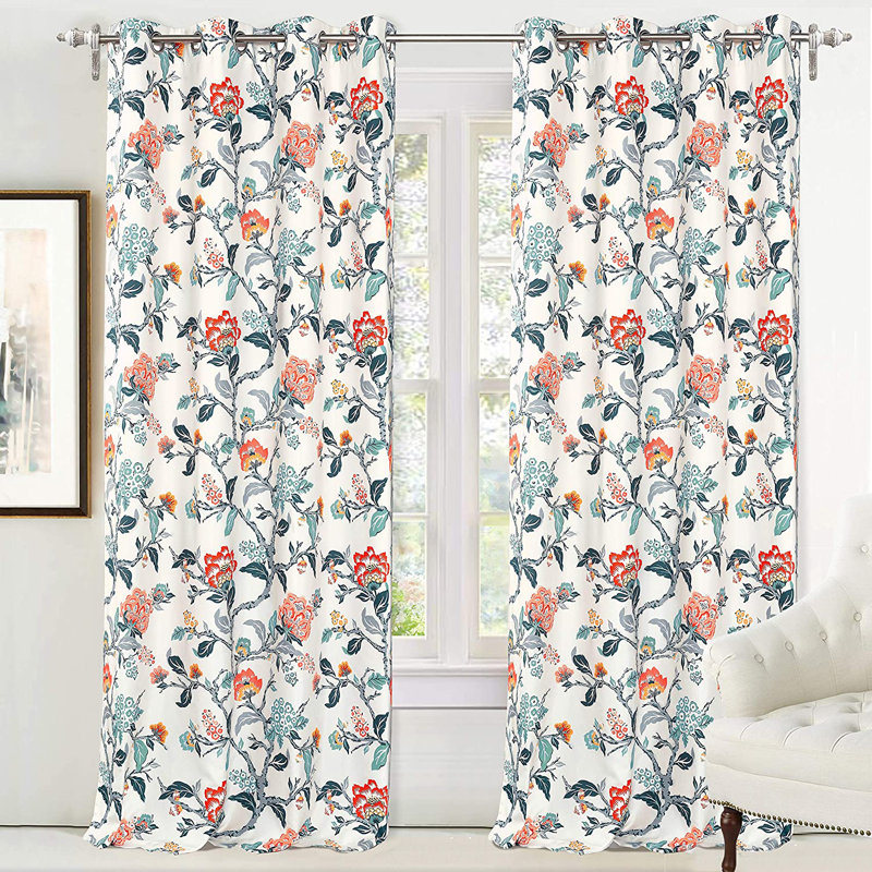 Yother Floral Thermal Room Darkening Curtain Panels, 52" W x 84" L