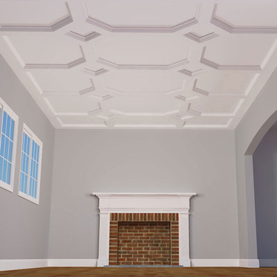 Ensemble de plafond traditionnel à caissons de 8 po Endorathane avec croisement en losange pour les pièces de 12 pi x 18 pi ou moins, apprêté en usine
