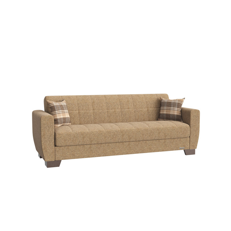 Canapé-lit rembourré convertible avec rangement, Brun / Beige