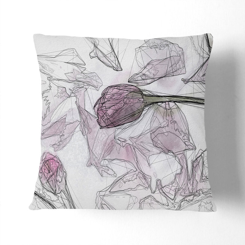 Fallen Pink Petals Cushion with Filling, White, 55cm H x 55cm W x 20cm D