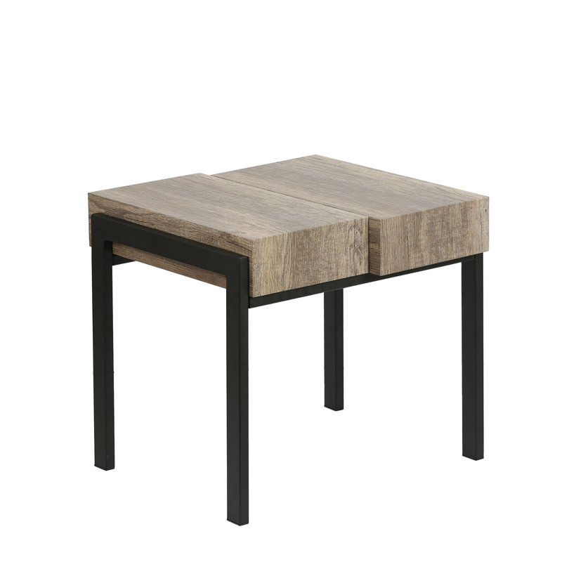 20'' Rustic Oak Grain End Table, Modern Industrial Side Table