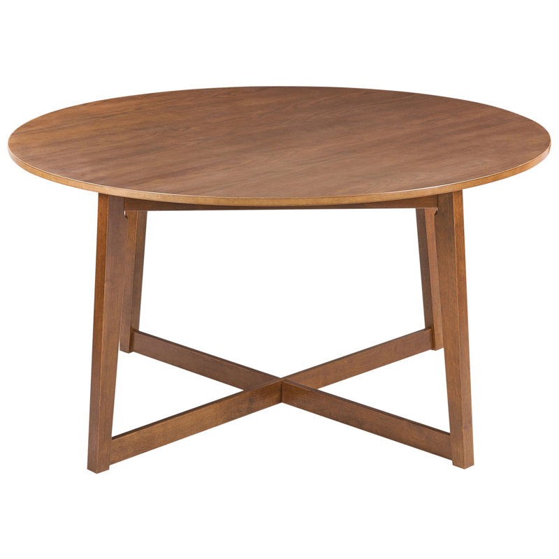 Round Solid Wood Base Dining Table, Dark Oak