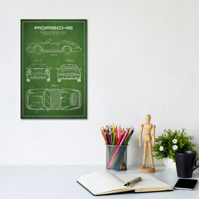 Porsche Corporation Porsche Patent Sketch (Green) by Aged Pixel - Wrapped Canvas Print
