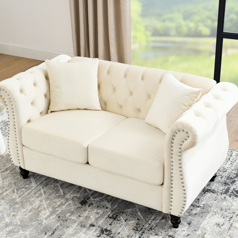 Combinaison 3 + 2 en velours beige élégant et bois massif chaud