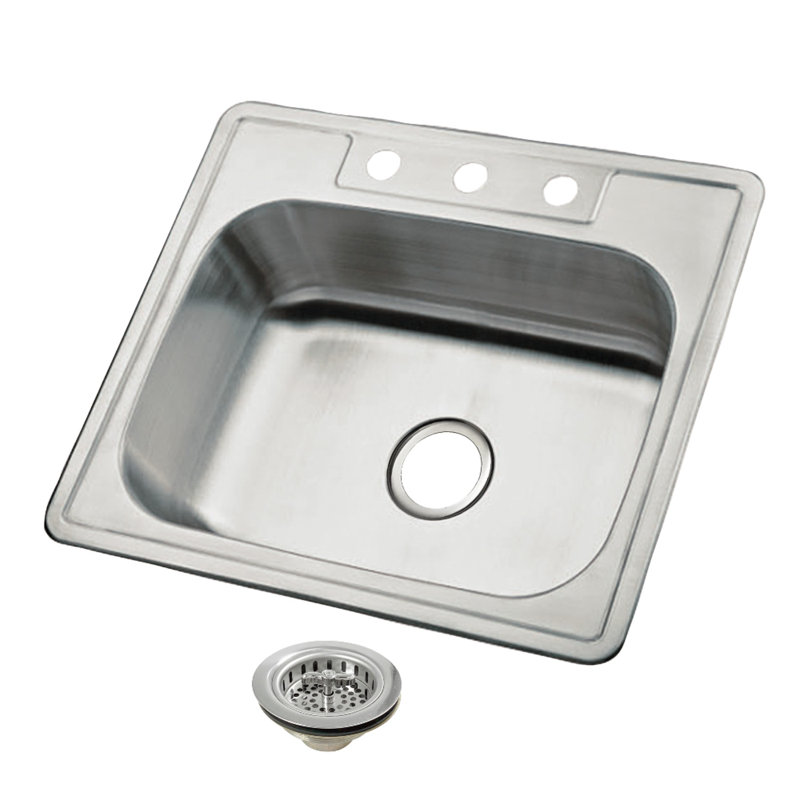 Kingston Brass Carefree 25-Inch Stainless Steel Self-Rimming Single Bowl Drop-In Kitchen Sink With 3-Hole Drain And Strainer