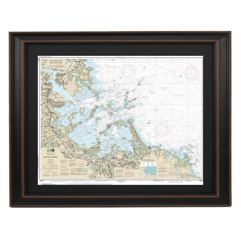 Boston Harbor | Nautical Chart | Framed Print, 24'' H x 19" W