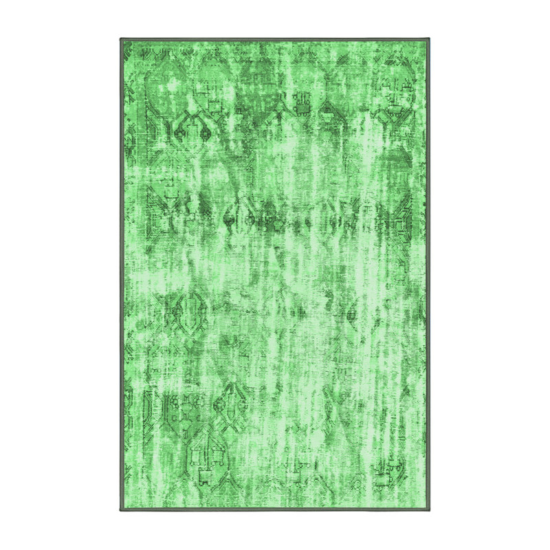 Tapis abstrait vert émeraude lavable à la machine 837, Rectangle 8 pi x 10 pi
