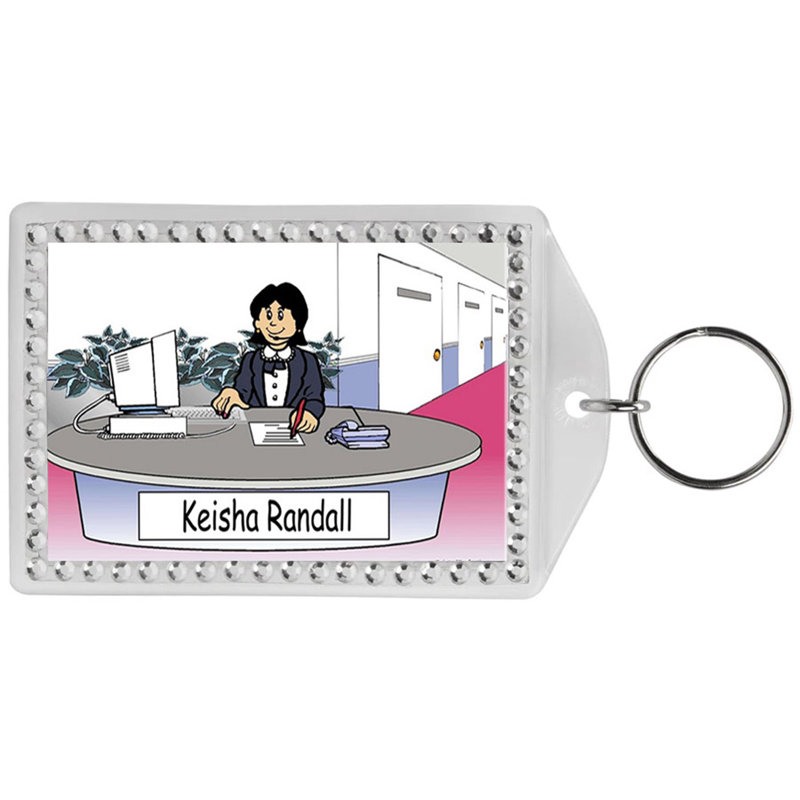 Personalized Name That Toon Admin Assistant, Receptionist - Female Rhinestone Bordered Key Chain, Yes